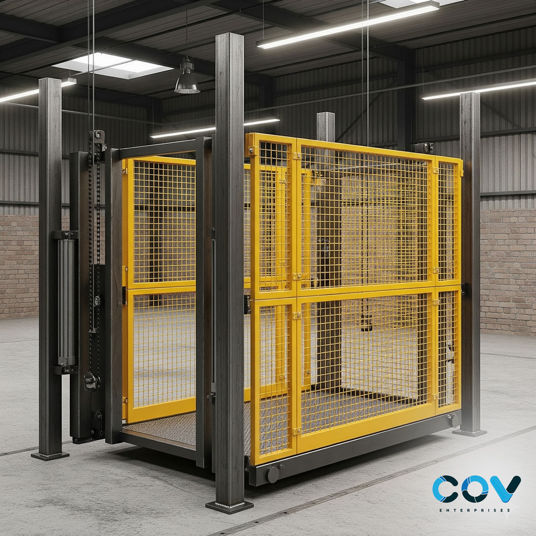 Four Post Goods Lift with Weld Mesh